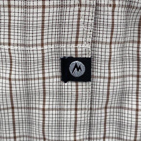 Marmot Tan Plaid Button Down Short Sleeve Shirt Men’s Size L - Picture 7 of 7